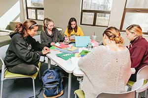 Students working at a table